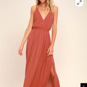 Lulu's Terracotta V-Neck Maxi Dress
